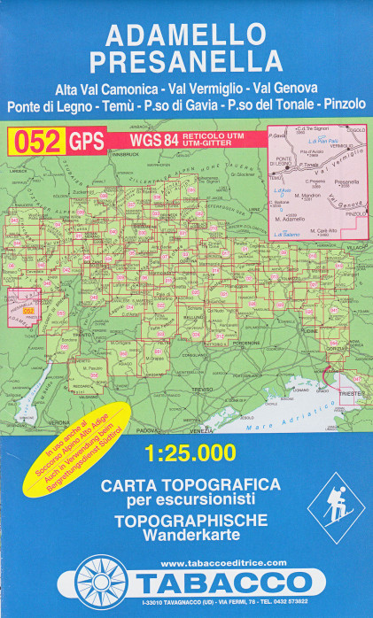 detail Adamello, Presanella 1:25 000 turistická mapa TABACCO #52