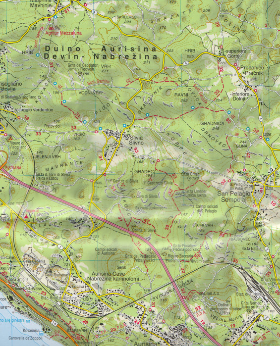 detail Carso Triestino e Isontino 1:25 000 turistická mapa TABACCO #47