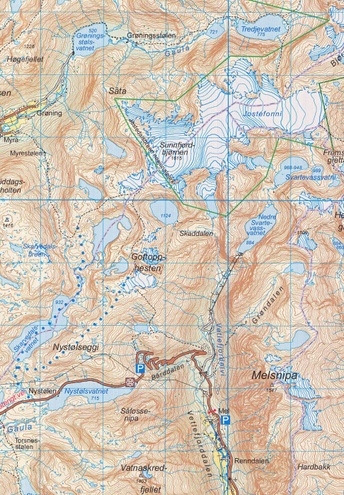 detail Indre Sunnfjord 1:100.000 mapa (Norsko) #2481