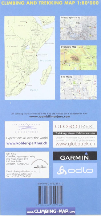 detail Kilimanjaro climbing and trekking map 1:80.000
