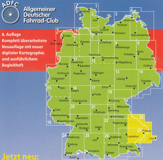 detail RTK 23 Bayerischer Wald / Donau 1:150.000 cyklomapa ADFC