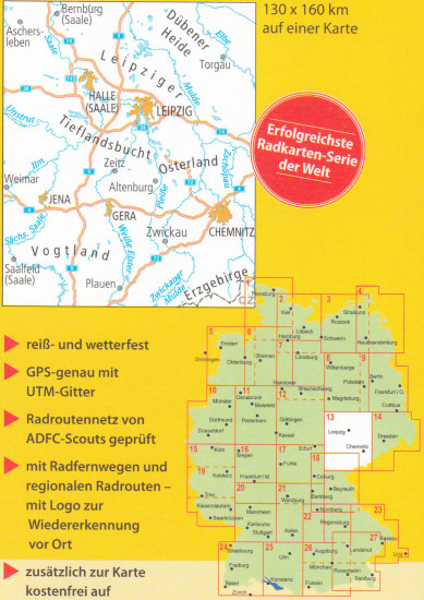 detail RTK 13 Saale / Westliches Erzgebirge 1:150.000 cyklomapa ADFC