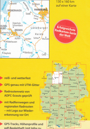 detail RTK 6 Zwischen Elbe und Weser 1:150.000 cyklomapa ADFC