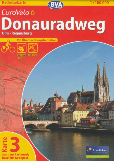 detail Eurovelo #3 Rhein- & Donauradweg / Ulm - Regensburg 1:100t cyklomapa
