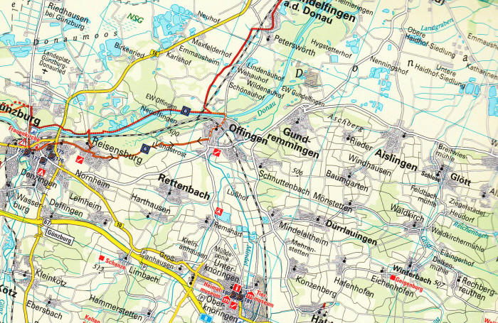 detail Eurovelo #3 Rhein- & Donauradweg / Ulm - Regensburg 1:100t cyklomapa
