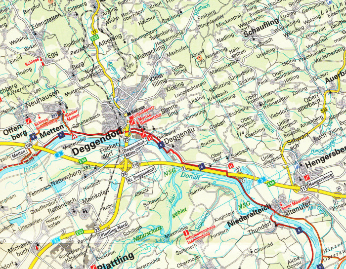 detail Eurovelo #4 Rhein- & Donauradweg / Regensburg - Passau 1:100t cyklomapa