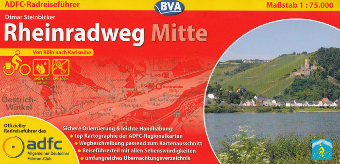 detail Rheinradweg Mitte (Rýn) 1:75.000 průvodce na spirále ADFC
