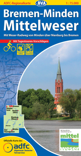detail Bremen-Minden / Mittelweser 1:75.000 cyklomapa ADFC