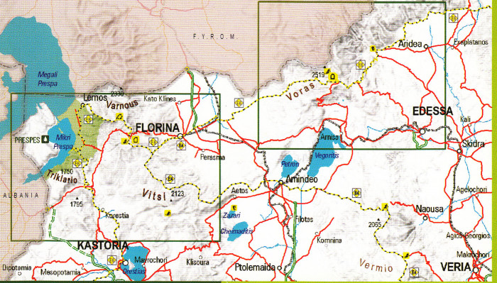 detail Prespa, Vitsi, Voras (Řecko) 1:50t, turistická mapa ANAVASI