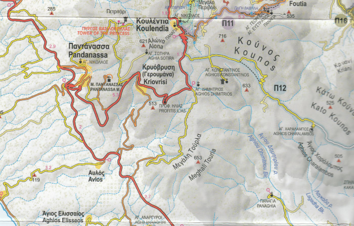 detail Monevasia, Maleas - Elafonisos (Řecko) 1.50t, turistická mapa ANAVASI
