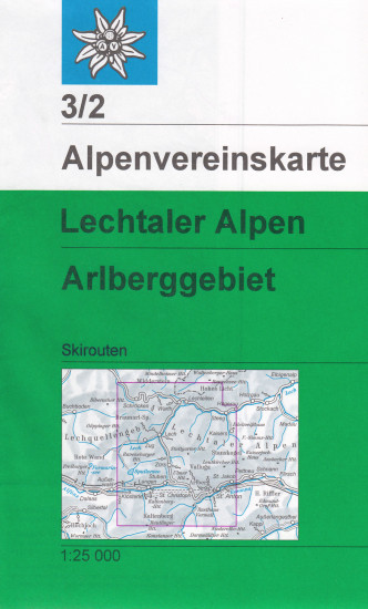 detail Lechtaler Alpen, Arlberggebiet 1:25 000, turistická mapa zimní, Alpenverein #3/2
