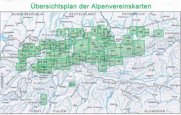 detail Wetterstein- und Mieminger Gebirge Střed 1:25 000, turistická mapa, Alpenverein