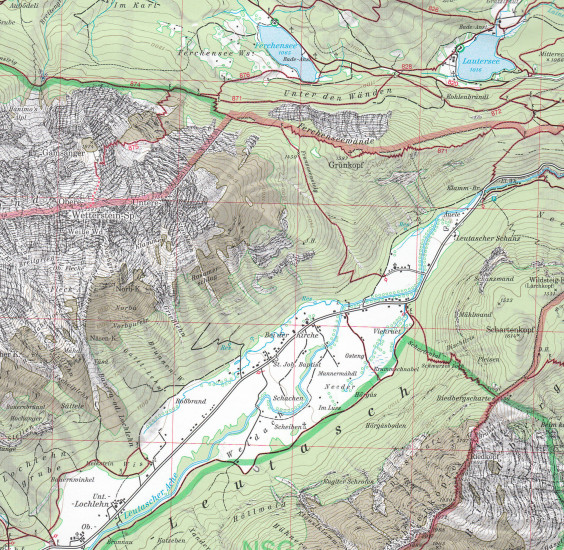 detail Wetterstein- und Mieminger Gebirge Východ 1:25 000, turistická mapa, Alpenverein