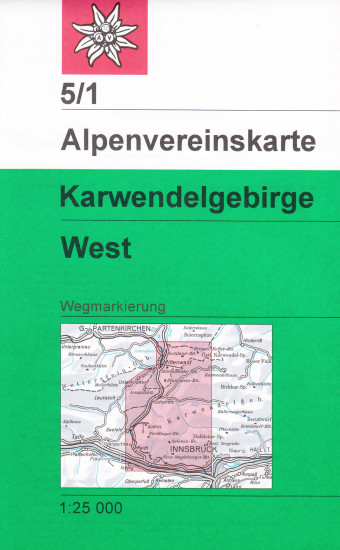 detail Karwendelgebirge Západ 1:25 000, turistická mapa, Alpenverein #5/1
