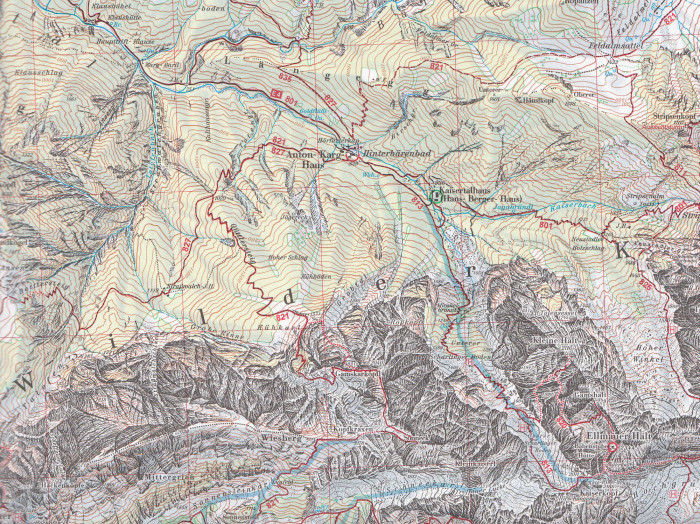detail Kaisergebirge 1:25 000, turistická mapa letní a zimní, Alpenverein #8
