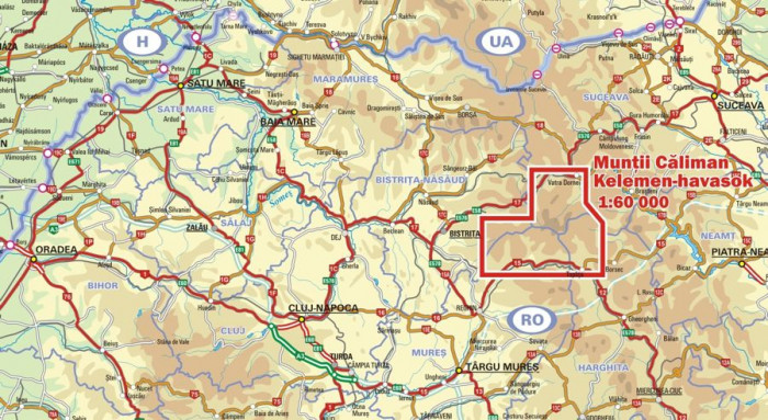 detail Muntii Caliman 1:60t turistická mapa DIMAP