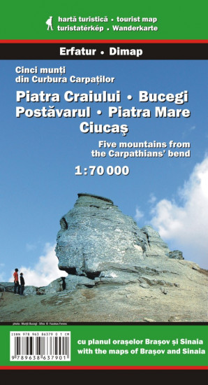 detail Piatra Craiului, Bucegi, Postavarul, Piatra Mare and Ciucas 1:70t turistická map