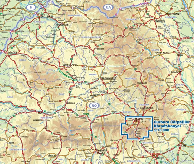 detail Piatra Craiului, Bucegi, Postavarul, Piatra Mare and Ciucas 1:70t turistická map