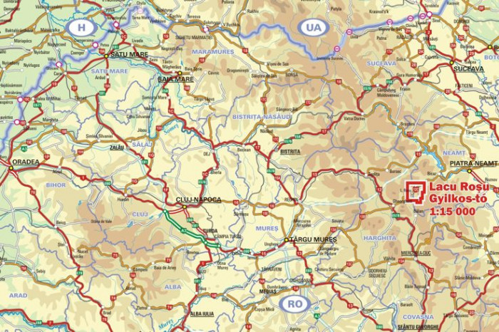 detail Zona Lacul Rosu – Jezero Rosu a okolí 1:15t turistická mapa DIMAP