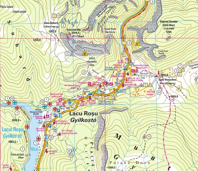 detail Zona Lacul Rosu – Jezero Rosu a okolí 1:15t turistická mapa DIMAP