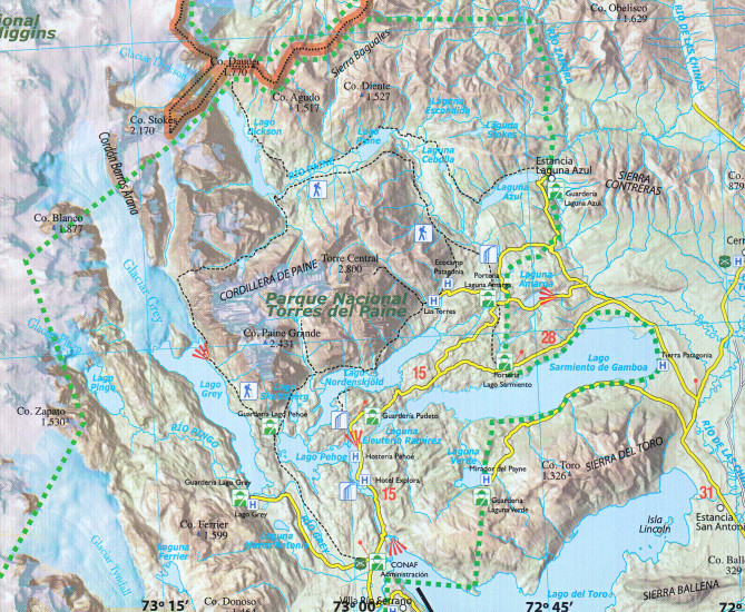 detail Chile #8, Campos de Hielo, Torres del Paine 1:400.000 cestovní mapa COMPASS