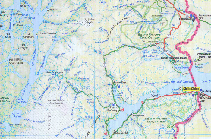 detail Chile 1:1,3m cestovní mapa s rejstříkem COMPASS