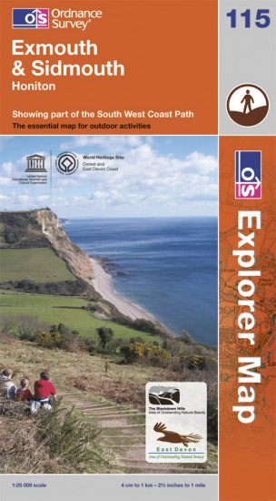 detail Exmouth / Sidmouth 1:25.000 turistická mapa OS #115