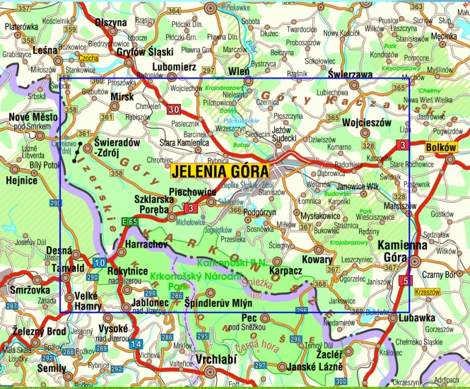 detail Jelenia Góra a okolí 1:50.000 cyklotur. mapa Galileos