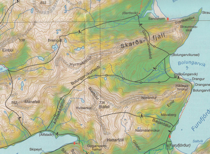 detail Hornstrandir (Island) 1:100t mapa FERDAKORT