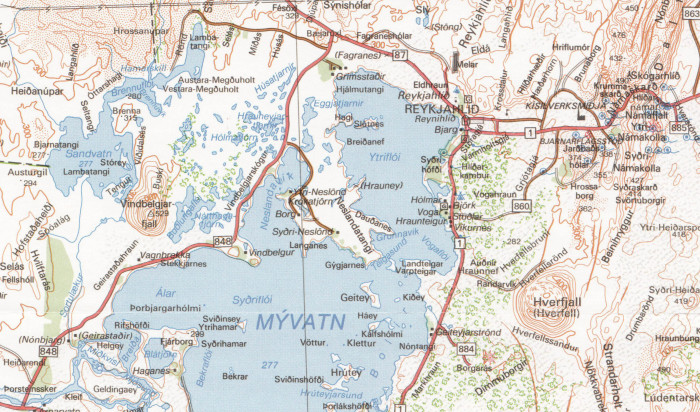 detail Husavik, Myvatn (Island) 1:100t mapa FERDAKORT