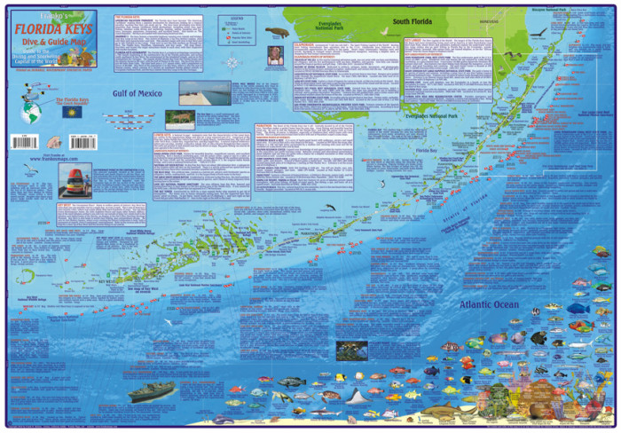 detail Florida Keys 1:340t guide & dive mapa + Key West FRANKO´S