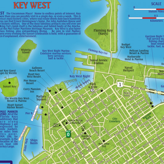 detail Florida Keys 1:340t guide & dive mapa + Key West FRANKO´S
