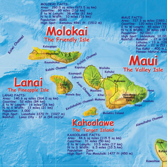 detail Hawaiian Islands 1:1,176m Guide mapa FRANKO´s
