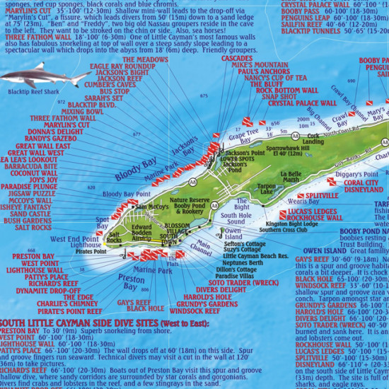 detail Kajmanské ostrovy (Cayman Islands) 1:28t/ 1:90t guide & dive mapa FRANKO´S