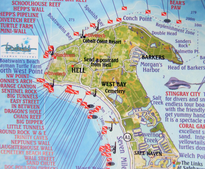 detail Kajmanské ostrovy (Cayman Islands) 1:28t/ 1:90t guide & dive mapa FRANKO´S