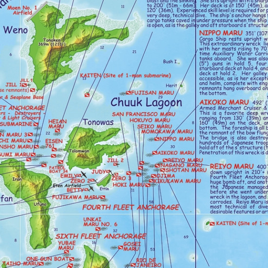 detail Mikronésie: Truk (Chuuk) Lagoon dive map FRANKO´S