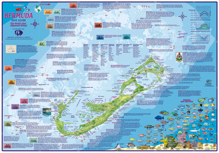 detail Bermuda 1:38t guide & dive mapa FRANKO´S