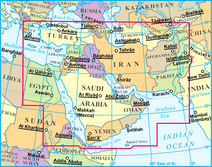detail Střední Východ (Middle East) 1:4m mapa GIZI