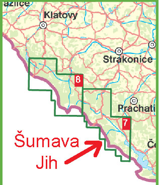 detail Šumava - jih (Horní Povltaví, Trojmezí, Vimperk) 1:25t GOL