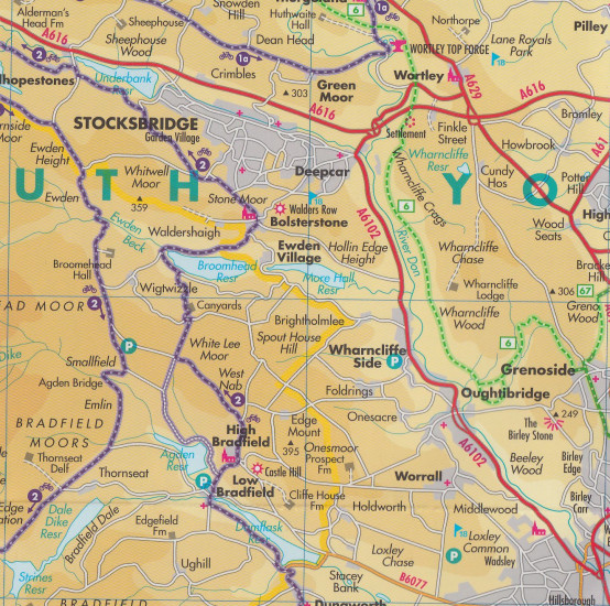 detail Peak District (Británie) 1:100t mapa 16 cyklo okruhů GE