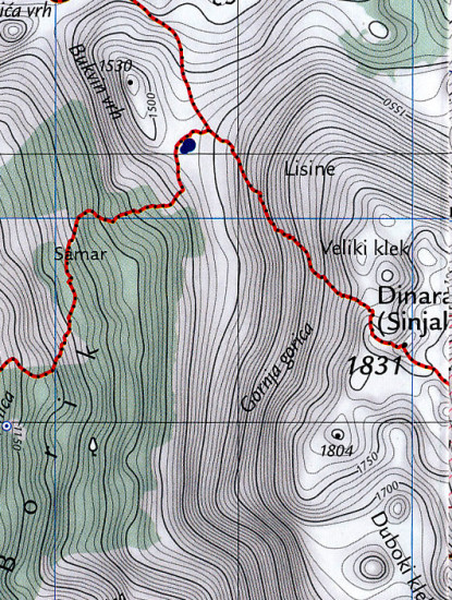 detail Dinara (Sinjal) 1:25.000 turistická mapa HGSS