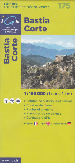detail IGN 175 Bastia, Corte 1:100t mapa IGN