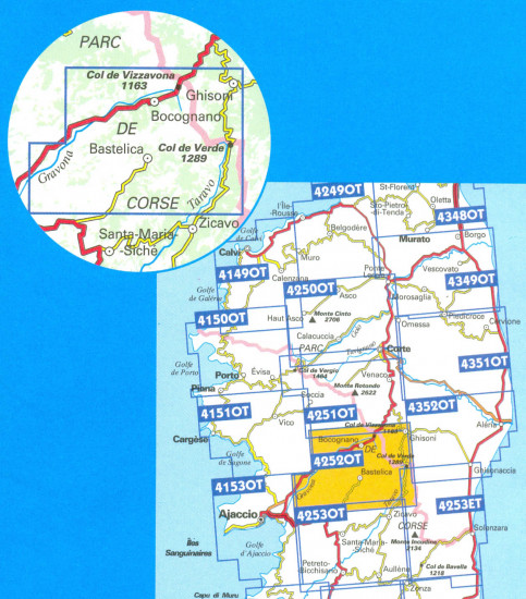 detail IGN 4252 OT Monte Renoso / Bastelica / PNR de Corse 1:25t mapa IGN