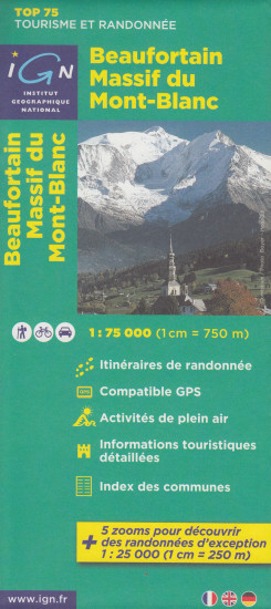 detail Beaufortin Massif du Mont Blanc 1:75t mapa IGN