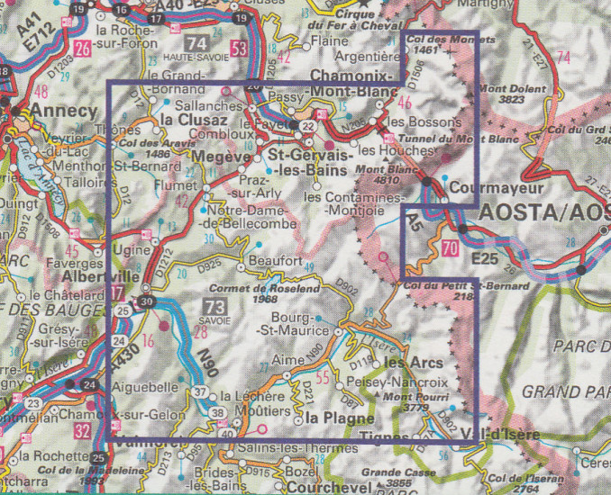 detail Beaufortin Massif du Mont Blanc 1:75t mapa IGN