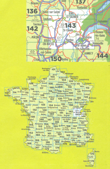 detail IGN 143 Lons-le-Saunier / Genéve 1:100t mapa IGN