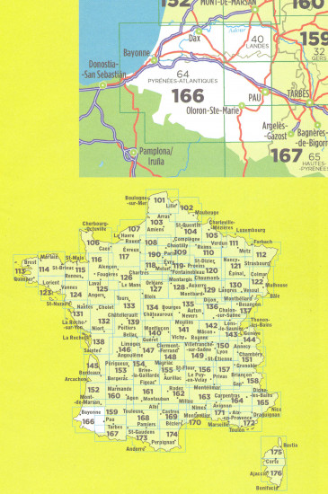 detail IGN 166 Pau / Bayonne 1:100t mapa IGN