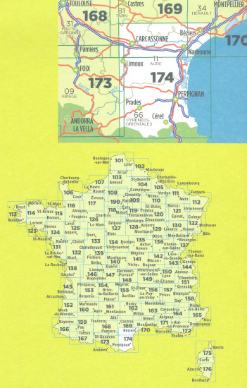 detail IGN 174 Béziers / Perpignan 1:100t mapa IGN