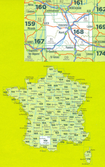 detail IGN 168 Toulouse Pamiers 1:100t mapa IGN