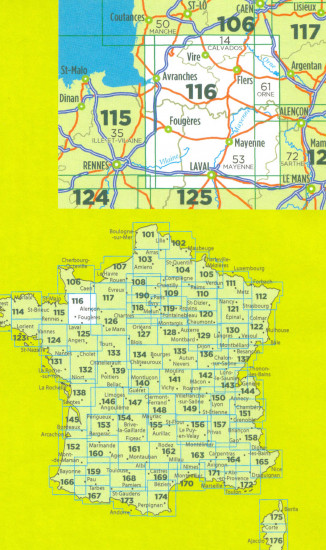 detail IGN 116 Laval Fougeres 1:100t mapa IGN
